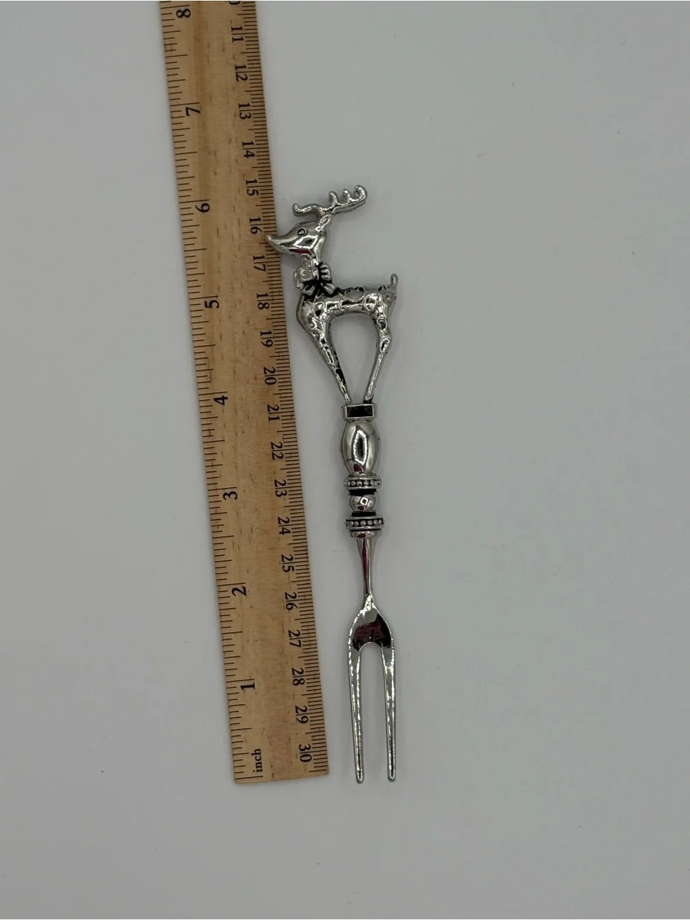 Silver Tone Reindeer Appetizer Fork Christmas Holiday Serving Utensil